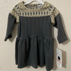 Rare Editions Gray Drop Waist Long Sleeve Rib Knit Dress. 6X and 2T NWT